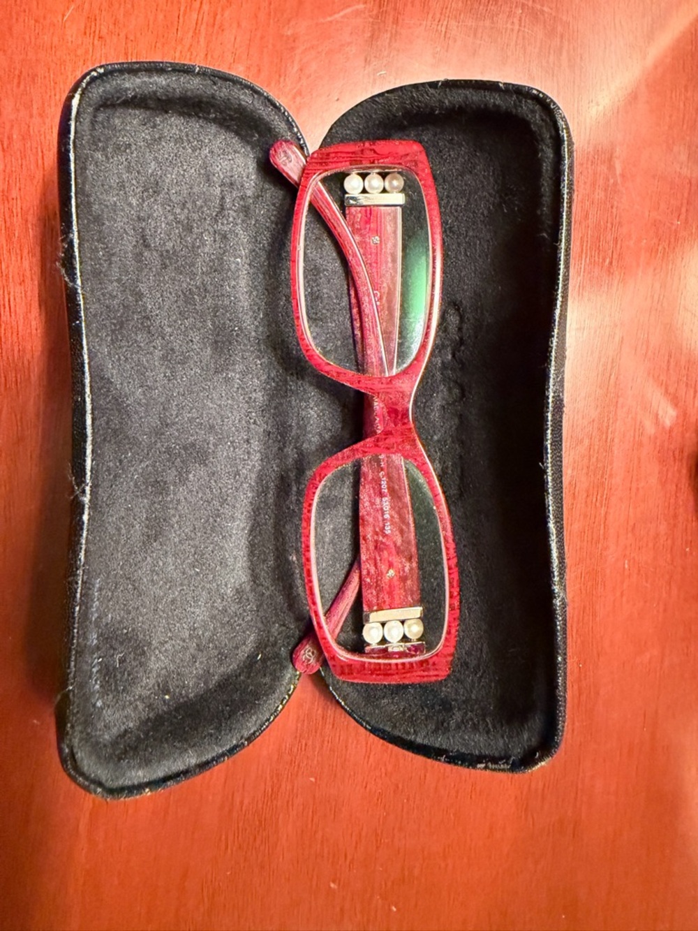 CHANEL Red Women's Rhinestone Accent Glasses